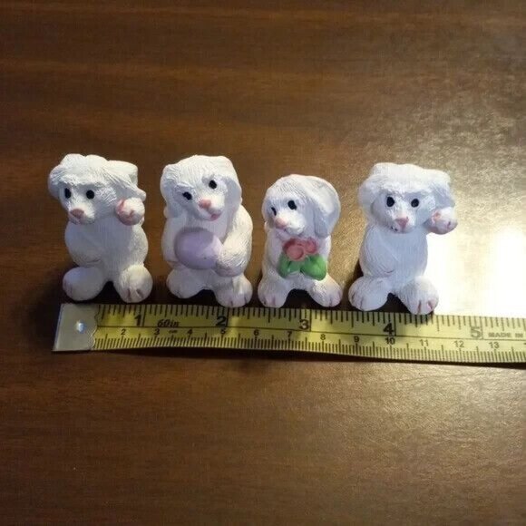 Easter Rabbit Set Of 4 White Resin Bunny Figurines Pink Green Accents Miniature - Picture 10 of 11